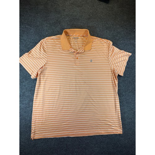 IZOD Golf Mens XXL Orange White Striped Short Sleeve Stretch Polo Shirt 2799