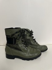 Sorel Youth Size 3 Green Emelie Conquest Lace Up Combat Moto Boots Waterproof