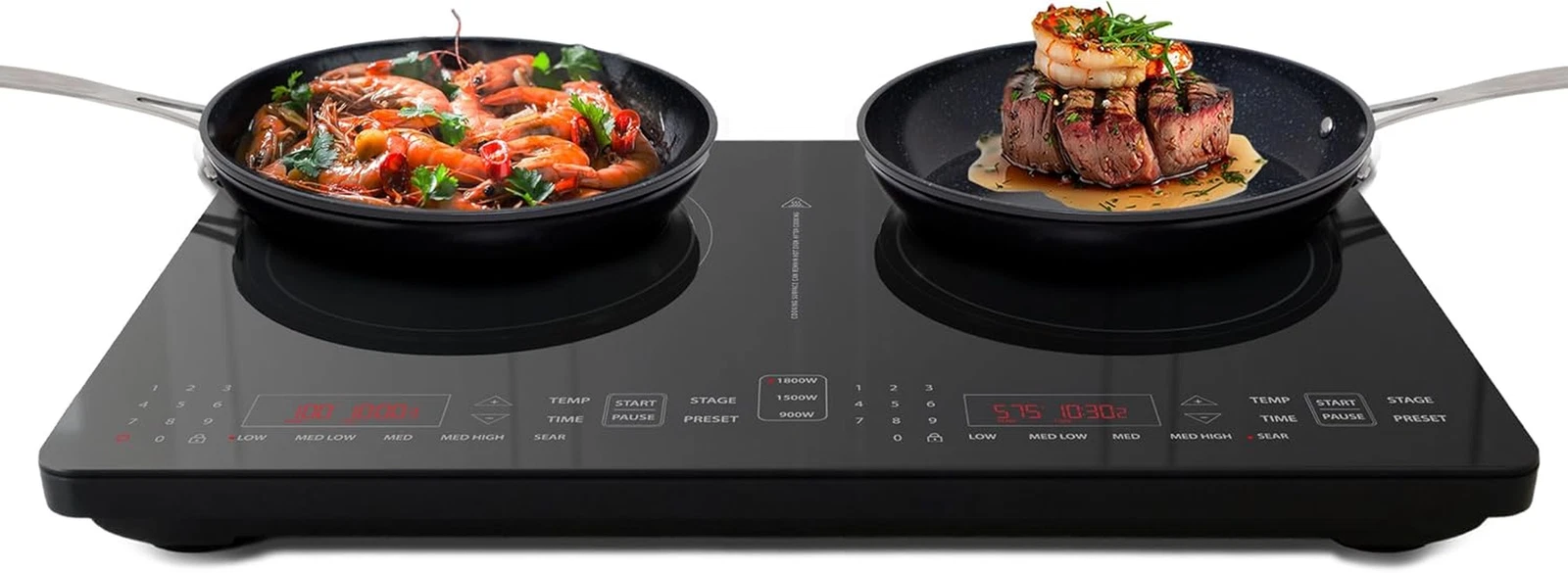 Portable Double Induction Cooktop Burner, 1800W with Touch Control & Ceramic Gla