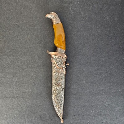 EAGLE HEAD Fixed Blade 13'' MEDIEVAL DAGGER Collectible W Sheath Renaissance VTG