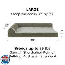 Furhaven Replacement Dog Bed Cover Two-Tone Faux Fur and Suede L Shaped Chais...