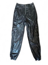 Blue Blush Black Faux Leather Cargo Jogger Pants Women  s M High Rise Y2K