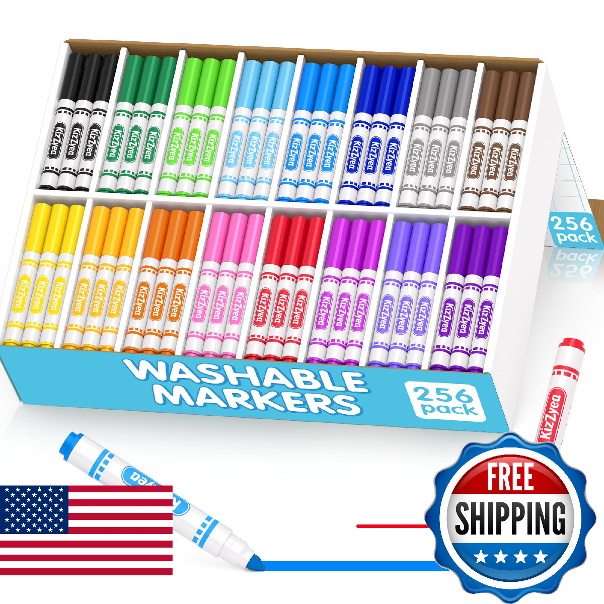 Bulk, Markers For Kids, 16 Assorted Colors, 256 Count,