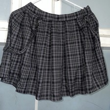 Hot Topic Plaid Mini Skirt Suspenders Schoolgirl Goth Gray Black Size SM