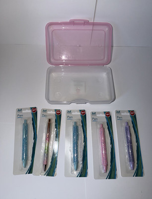 Jot Glitter Ballpoint Pens Assorted Colors 5 Pack with Plastic Storage Case