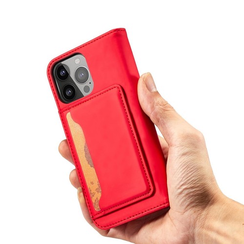 Magnet Card Case etui iPhone 14 Pro pokrowiec z klapką portfel podstawka czerwon - Zdjęcie 7 z 12