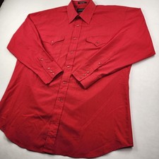 VTG Panhandle Slim Mens L 17 34 Red Pearl Snap Western Cowboy Rodeo Shirt Flaw