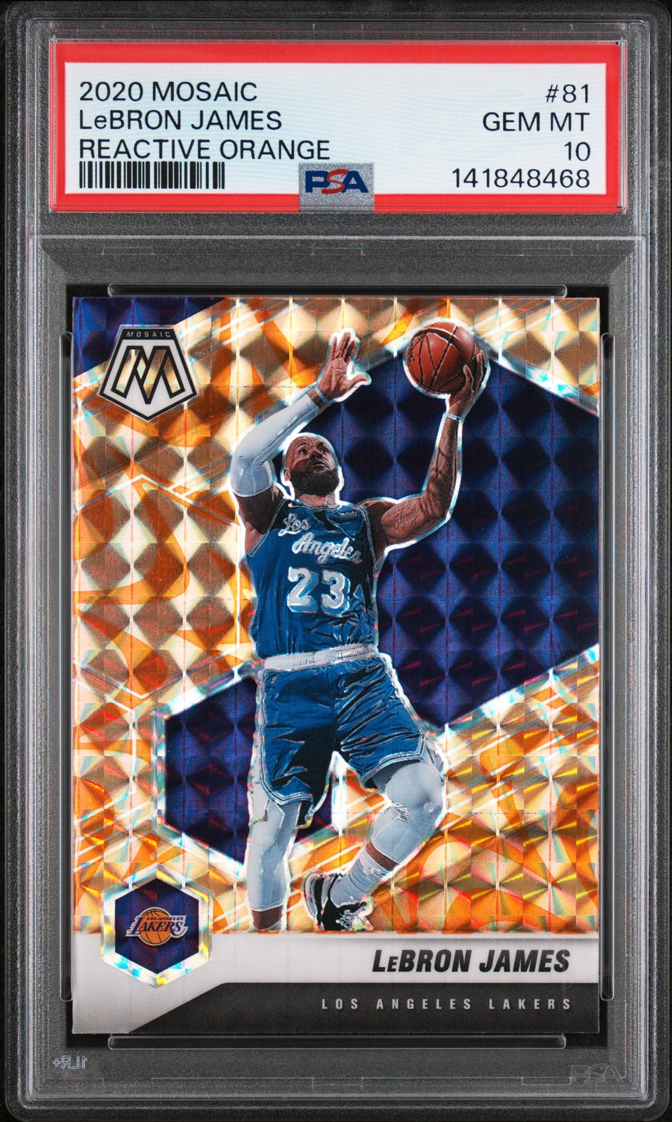 2020 PANINI MOSAIC REACTIVE ORANGE #81 LEBRON JAMES PSA 10