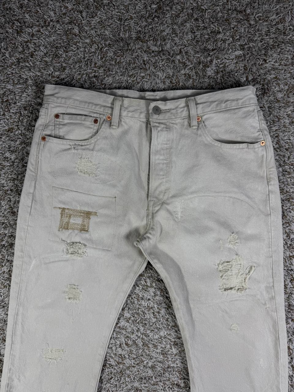 Levi's 501 Distressed Patchwork Denim Light Gray … - image 2