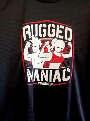 MENS RUGGED MANIAC FINISHER OBSTACLE COURSE SHIRT SIZE LARGE 2- Sided