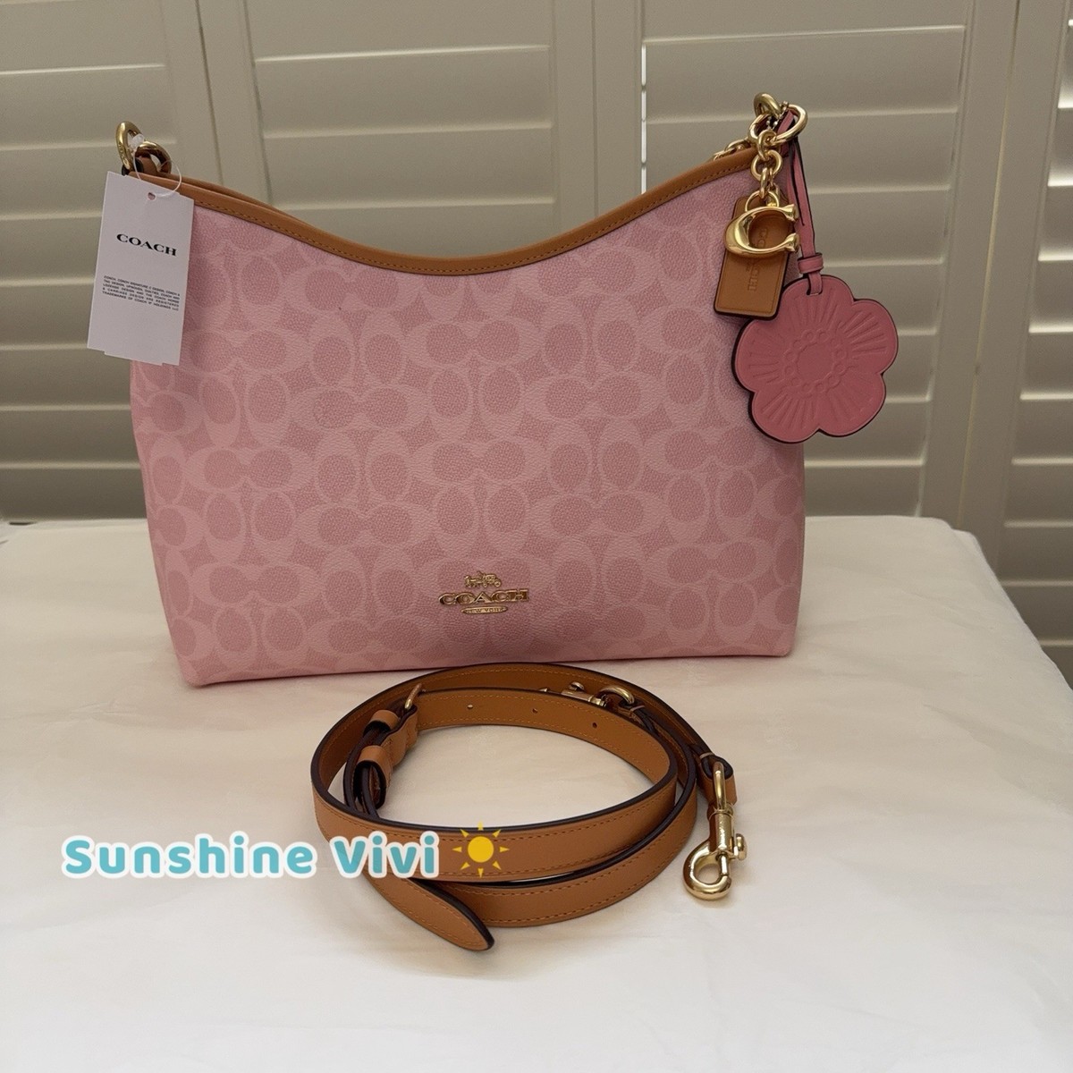 NWT Coach Gold/Powder Pink Laurel Shoulder Bag With Charms CEL12 NWT Coach Gold/Powder Pink Laurel Shoulder Bag With Charms CEL12