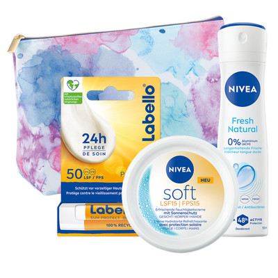NIVEA Soft Festival Essentials Set Feuchtigkeitscreme Lippenpflege Deo Tasche