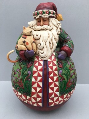 2005 Jim Shore Christmas Warmth Santa w/calico cat roly poly 9 3/4'' fig. -NO BOX