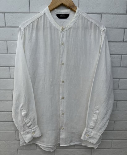 Zegna Men’s 100% Linen Long Sleeve Ivory Shirt Size L - 第 1/17 張圖片