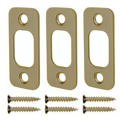 3 Pack 1x2 1/4 inch Deadbolt Strike Plate Round Corner Antique Brass Door