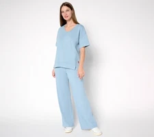 Peace Love World Women's Set Sz S Regular French Terry Pullover and Blue A692400