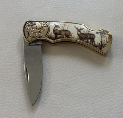 Franklin Mint Collector Knives  White Tail Deer Factory Edge