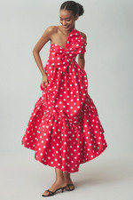 Anthropologie Atsu Sally Bow Midi Maxi Dress Red Gown Holiday Formal XS NWT