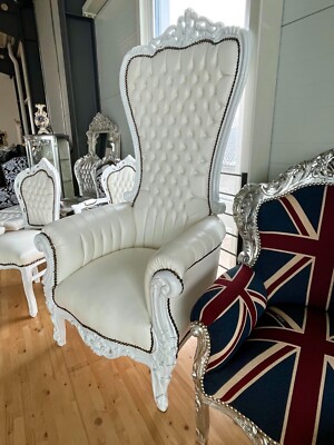 Giant King Chair in White Throne French Baroque Chair for Wedding Party  Event UK