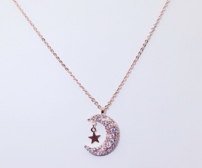 アクセサリー original 18K moon Jewelry 18K Gold Round Cubic Zirconia Star Moon Pendant Necklace