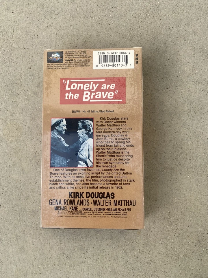 Lonely Are the Brave (VHS, 1985) Kirk Douglas, Gena Rowlands, Walter Matthau - Image 2 of 2