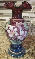 Fenton Hand Painted Vase Purple Floral Signed by Stacy Allman