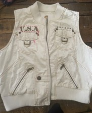 Dd Ranch White Sleeveless Waist Banded Jacket Worn