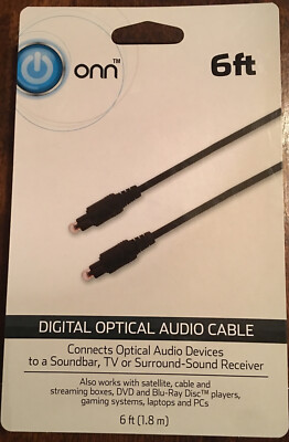 onn 6ft Digital Optical Audio Cable for TOSLINK Optical Audio Devices