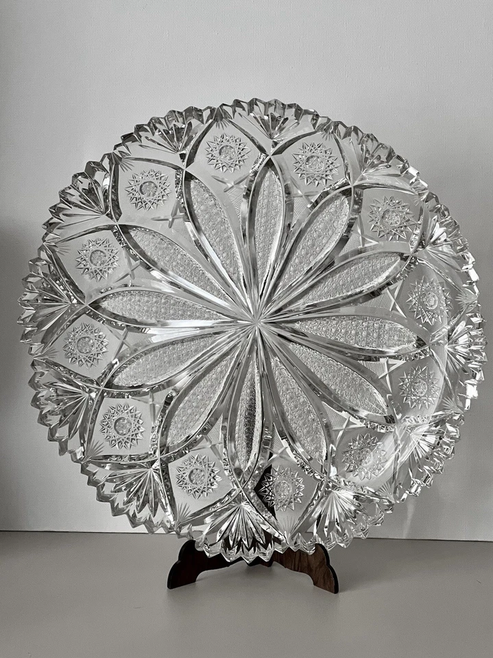 Böhmische Servierplatte Bleikristall fein geschliffen Zackenrand Ø28 cm Böhmen - Bild 3 von 4