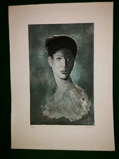 MARIO RUSSIAN ETCHING WOMAN FACE SIGNED AND NUMBERED IN PENCIL
