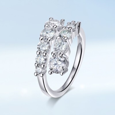 Full Real Moissanite Engagement Row Ring 925 Sterling Silver 18K Gold Plated GRA