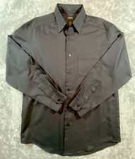 Claiborne Dress Shirt Mens Size M LS Herringbone Black Career Office
