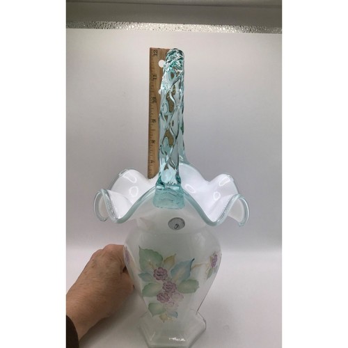Fenton 12” Handpainted Glass Basket 95th Year Glass Legacy Collection - Picture 2 of 10