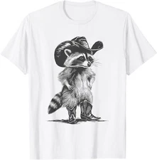 Racoon Cowboy Funny Racoon Graphic Meme Men Women T-Shirt