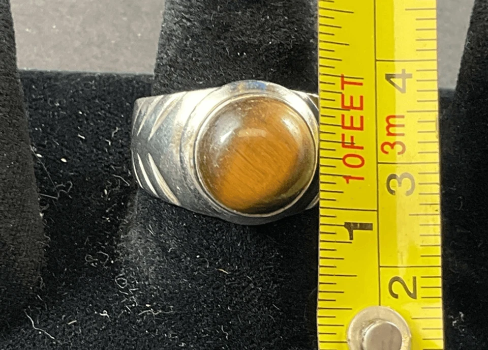 Anillo de ojo de tigre vintage para hombre - pieza llamativa de plata (talla 8,75, 10,3 g) Foto 4 de 4