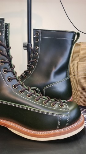Mens 8" Tall Green Handmade Handcrafted Leather Goodyear Welt Roofer Boots US 10 - Picture 21 of 24