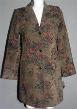 Vtg Travelsmith Beaded Dark Tapestry Chenille Knee Length Lined Coat Wm's 6 New