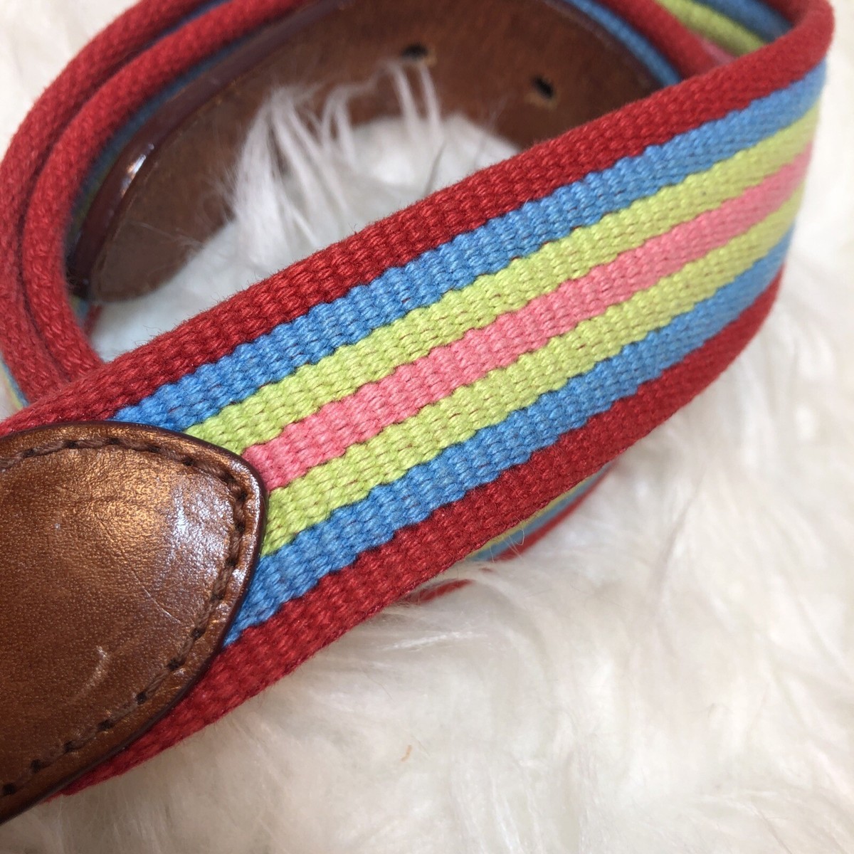 FOSSIL Woven Fabric and Leather Belt Roller Buckle Pink 
