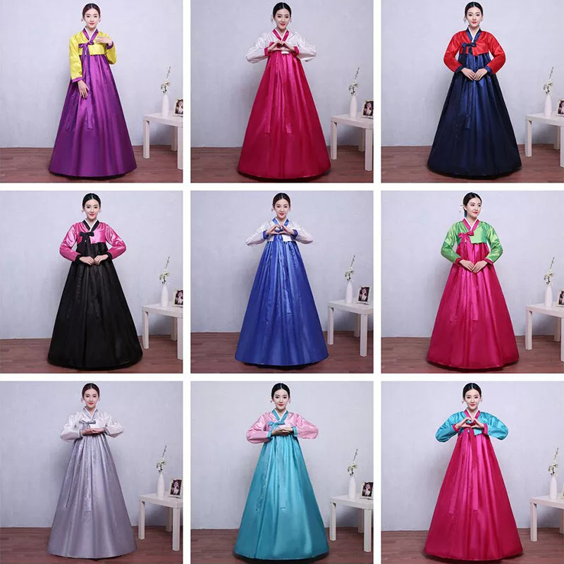 Women Hanbok Gown Dress Long Sleeve Korean Traditional Costume Dance Cosplay