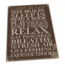 Cabin Rules Metal Sign; Wall Decor for Vacation Home