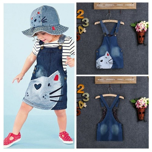 Bambina 2-7 anni abito jeans Kitti salopette denim vestito stile moda  bretelle | eBay