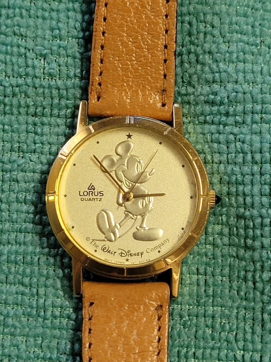 Disney Watch Vintage Mickey Mouse Lorus Gold Coin Dial V811-1400