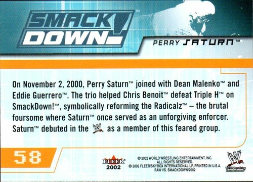 2002 Fleer WWE Raw vs. Smackdown Edition tarjeta de lucha libre #58 Perry Saturn - Imagen 2 de 2