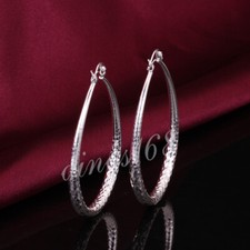Women's 925 Sterling Silver Tarnish-Free "U" Tube Hoop Earrings 2.1x1.6inch E612