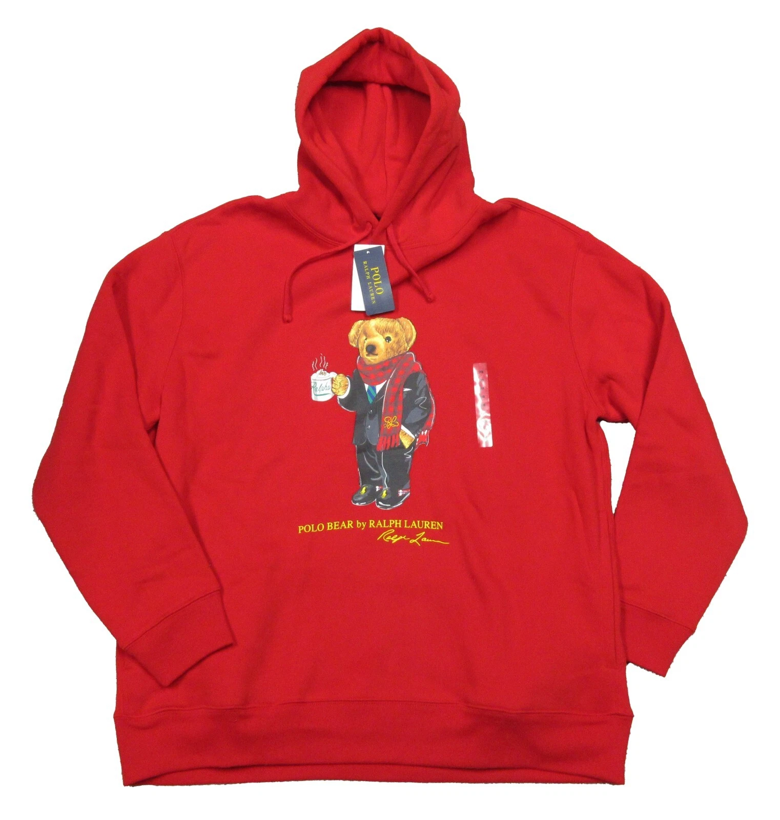 Polo Ralph Lauren Men's Red Cocoa Polo Bear Fleece Lined Pullover Hoodie