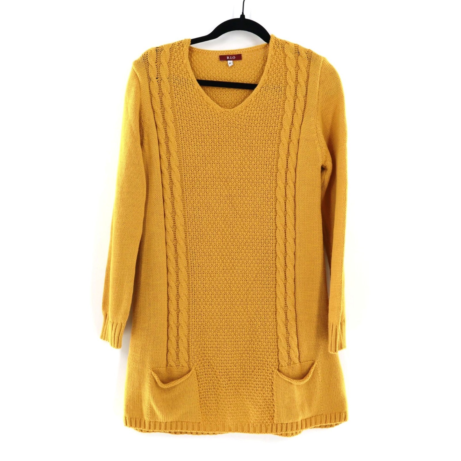 R.I.O Open Knit Wool Sweater Dress Women's S Yellow Mod Fall Boho Bohemian Twee
