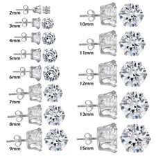 14K WHITE GOLD OVER 925 STERLING SILVER STUD EARRINGS AAAA QUALITY CZ STONES