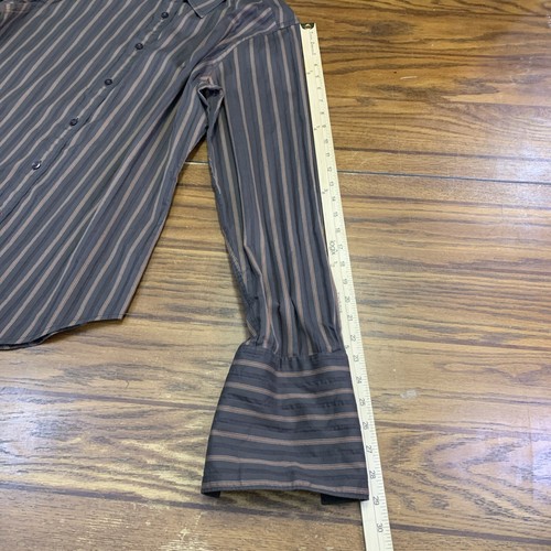 Camisa de manga larga Guess by Marciano para hombre L marrón abotonada puño francés a rayas - Imagen 8 de 11