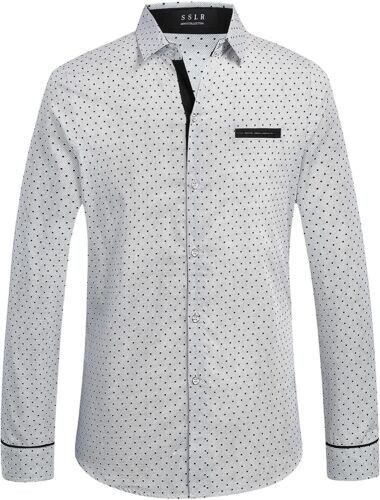 SSLR Men's Polka Dots Slim Fit Button Down Long Sleeve Dress Shirt