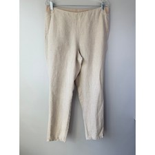 J Jill Size M Linen Pull-on Flat Front Pants Slim Cut Khaki